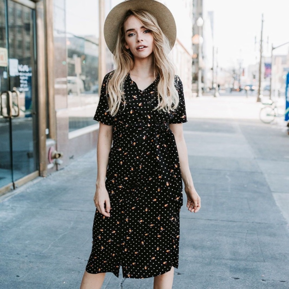 The Andrea Dot Side Tie Dress in Black